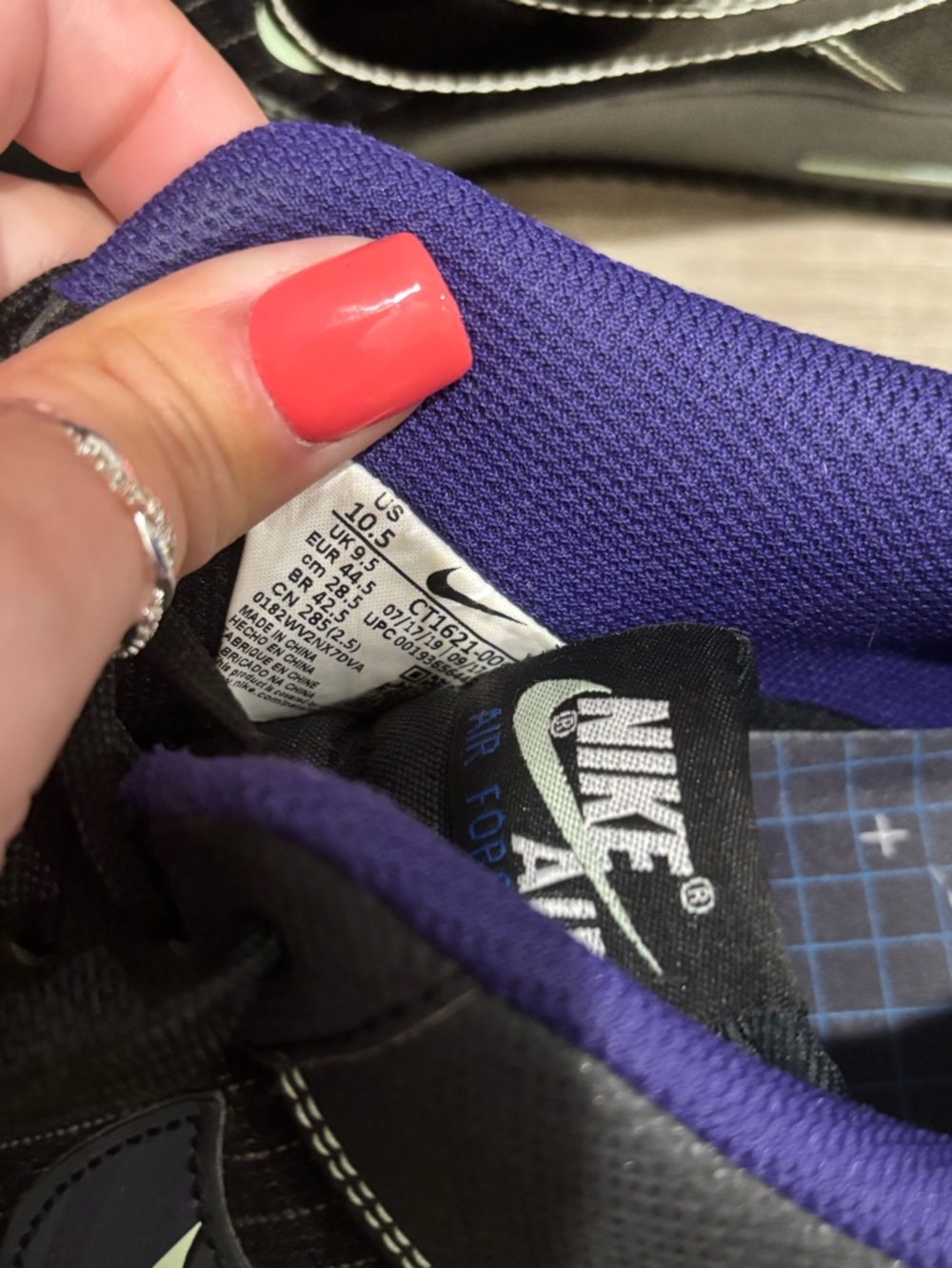 Nike Air Black Sneaker with Lime Green Swoosh and Purple Lining - Picture 8 of 8